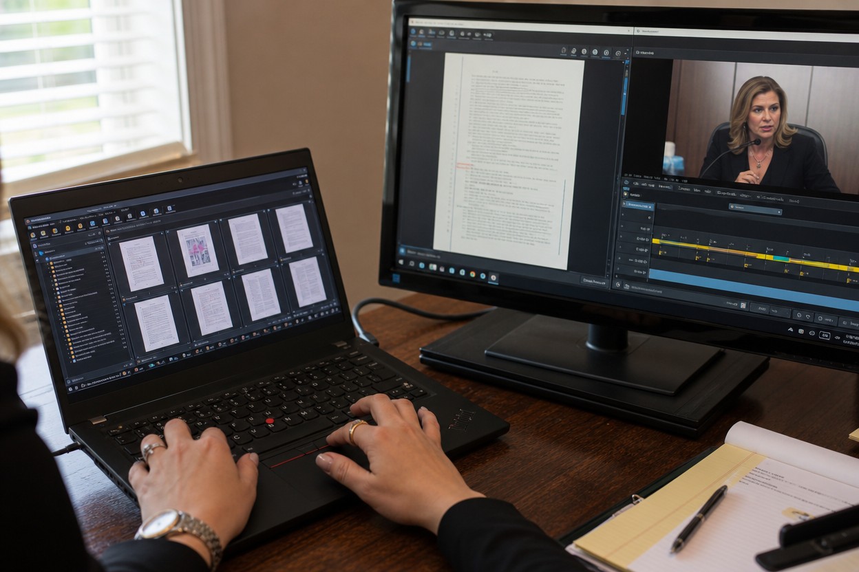 Exhibit database and deposition clips in preparation